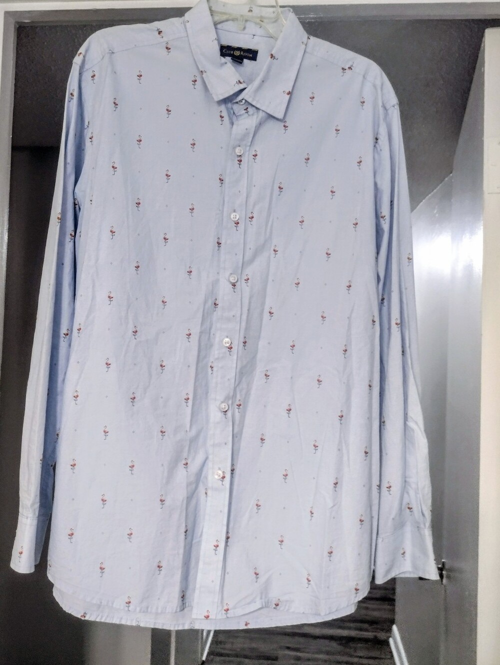Club Room Light Blue Button-Down Shirt with Pink Flamingo XL